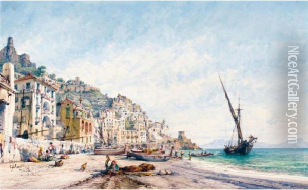 Amalfi From The Beach Oil Painting - Gabriele Carelli