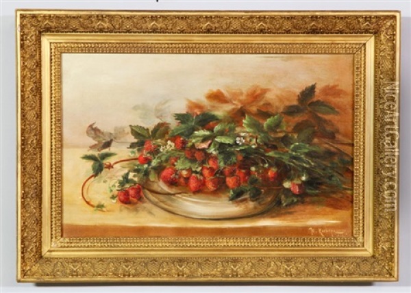 Still Life With Strawberries Oil Painting - Yuliy Yulevich (Julius) Klever