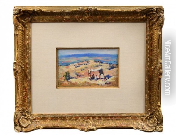 A Navajo Camp Oil Painting - Herbert Bolivar Tschudy