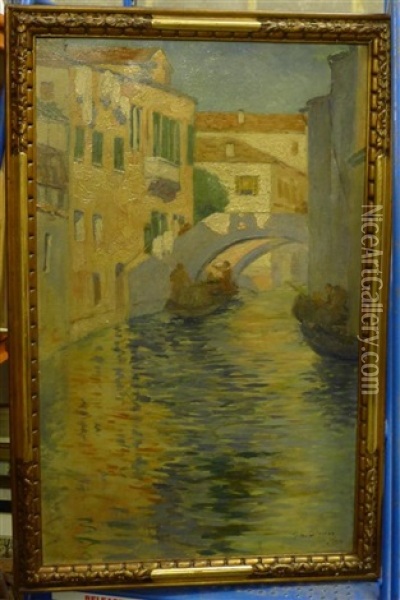 Venetian Canal Scene Oil Painting - Gustav Max Stevens