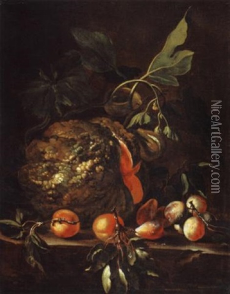 Natura Morta Di Frutta Con Zucca, Albicocche E Fichi Oil Painting - Bartolomeo Castelli the Younger