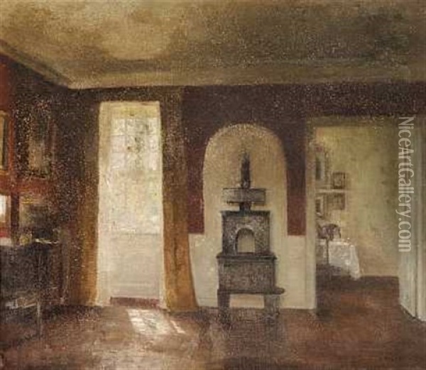 Interior Med Braendeovn Oil Painting - Carl Vilhelm Holsoe