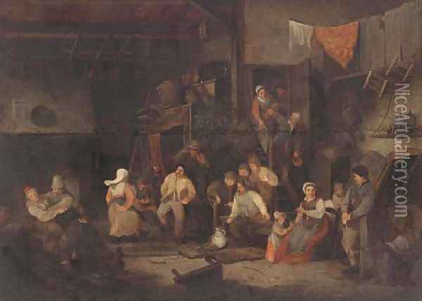 Peasants drinking and merrymaking in a tavern Oil Painting - Adriaen Jansz. Van Ostade