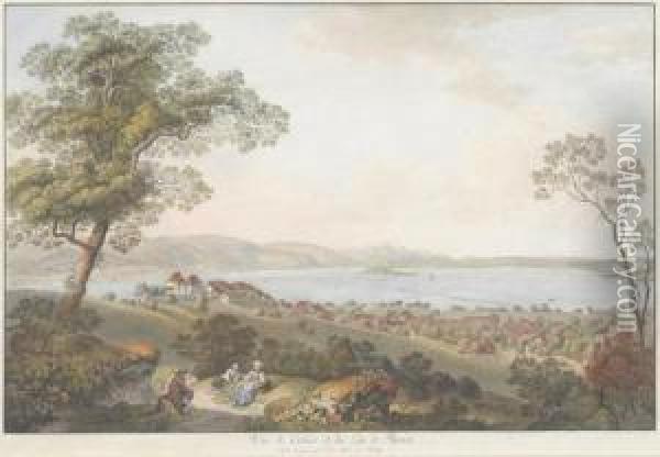 Vue De Cerlier Et, Du Lac De Bienne Oil Painting - Johann Ludwig Aberli