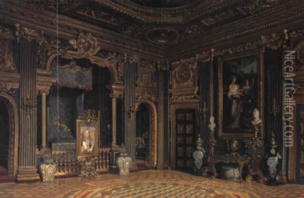 Interior Fra Gustav Iii's Sovevaerelse Pa Drottningholm Slot Oil Painting - Josef Theodor Hansen