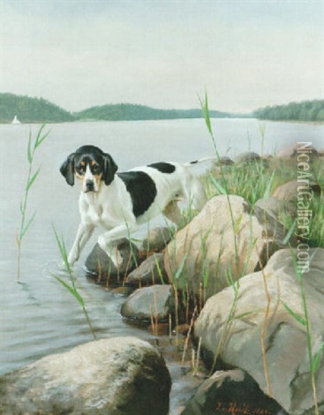 Insjolandskap Med Fagelhund Oil Painting - Johan Carl Holst