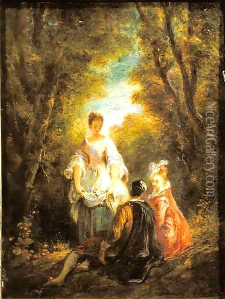 Conversation in a Park Oil Painting - Jules Robert Auguste