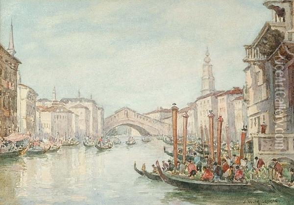 The Riva, Venice Oil Painting - James W. Milliken