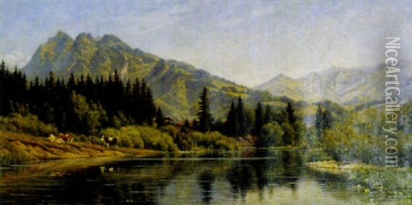 Vieh Am See Oil Painting - Arthur Charles Henri Herzog
