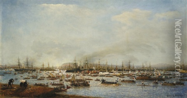 The Entrance Of The Russian Fleet Into Toulon Harbour Oil Painting - Aleksei Petrovich Bogolyubov