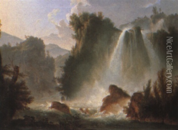 The Waterfalls At Tivoli Oil Painting - Anton Sminck Pitloo