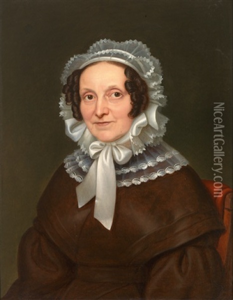 Portrait Einer Dame Mit Weisem Spitzenhaubchen Und Stopsellocken Oil Painting - Franz Seraph Stirnbrand