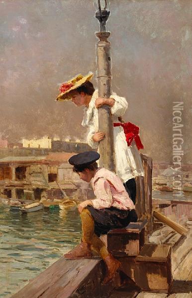 On The Pier Oil Painting - Gaetano Capone