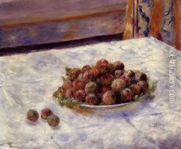 Still Life, a Plate of Plums Oil Painting - Pierre Auguste Renoir