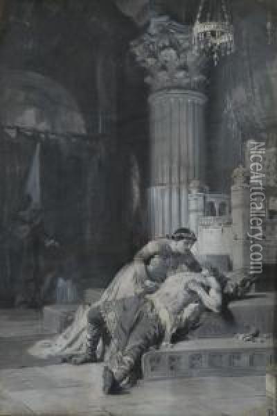 Morte Di Re Lotario Oil Painting - Ludovico Pogliaghi