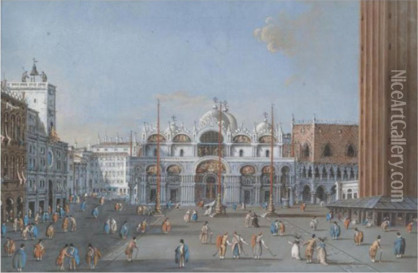 Venice, A View Of The Basilica Di San Marco From The Piazza Oil Painting - Giacomo Guardi