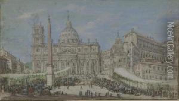 Prozession Vor Dem Petersdom, Rom. Oil Painting - Johann Wilhelm Baur