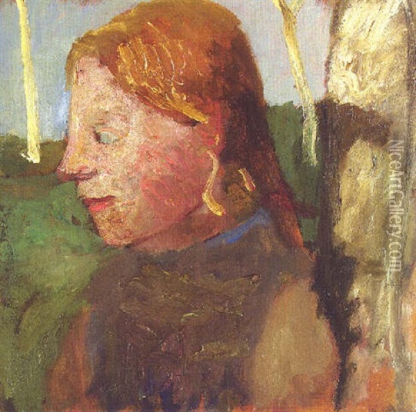 Maedchenkopf Zwischen Birken Oil Painting - Paula Modersohn-Becker