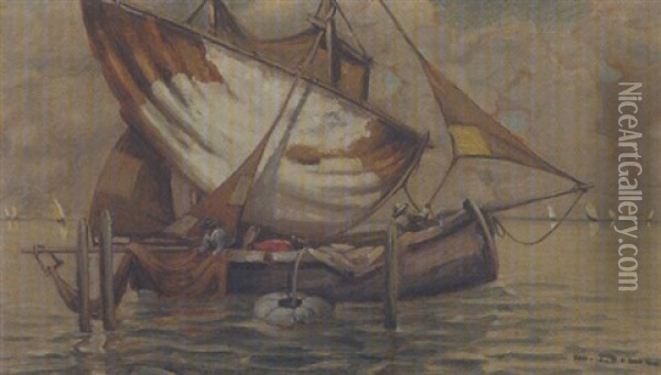 Fischerboot Beim Auslegen Des Netzes Oil Painting - Ludwig Dill