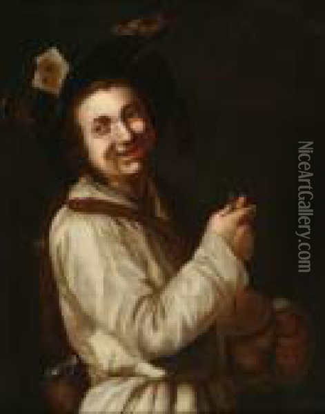 Bust-lengthportrait Of A Tramp With A Rumble Pot Oil Painting - Adriaen Brouwer