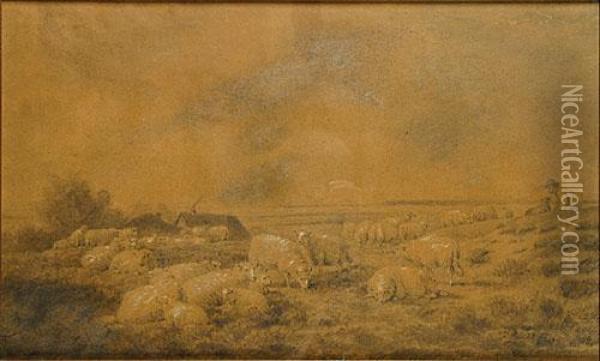 Berger Au Repos Avec Ses Moutons Oil Painting - Eugene Joseph Verboeckhoven