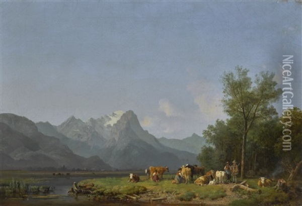 Garmisch, The Wetterstein Mountains Beyond Oil Painting - Heinrich Buerkel