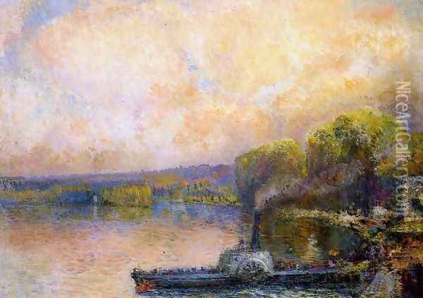 Ferry on the Bouille Oil Painting - Albert Lebourg