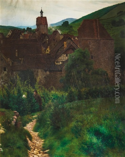 Vue De Riquewihr Avec Le Dolder Oil Painting - Frederic Regamey