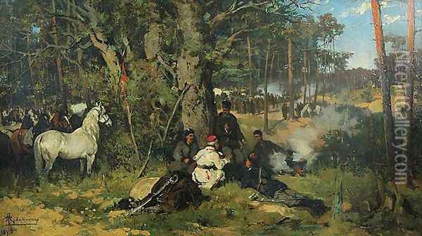 Insurgents' Camp in the Forest Oil Painting - Thaddaus von Ajdukiewicz
