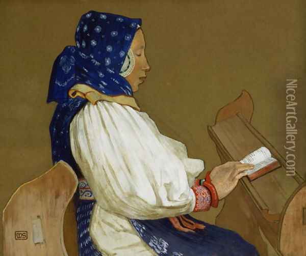 A Slovak Woman at Prayer, Vazcecz, Hungary, 1907 Oil Painting - Marianne Preindelsberger Stokes