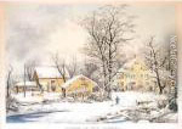 Winter In The Country. A Cold Morning (conningham 6736) Oil Painting - Currier & Ives Publishers