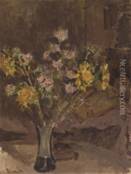 Nude Behind Flowers Oil Painting - Walter Sickert