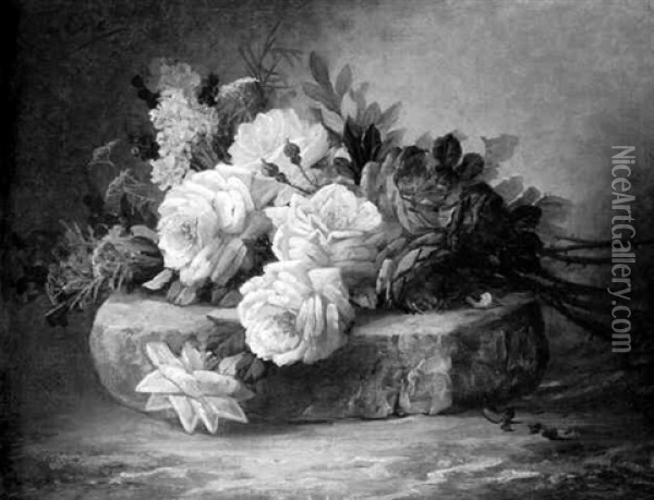 A Bouquet Of Summer Roses Oil Painting - Max Carlier