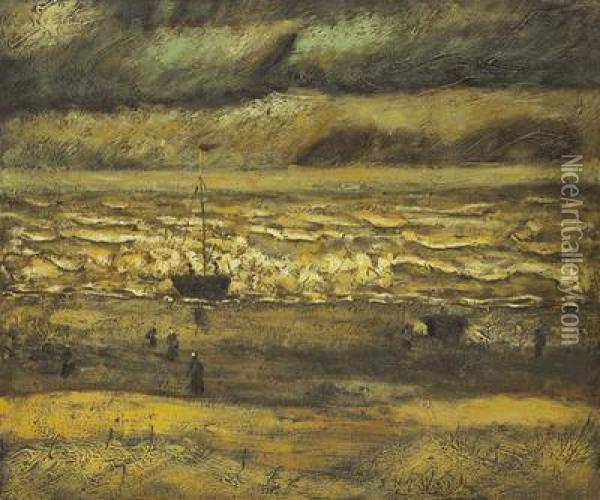 Beach At Scheveningen In Stormy Weather Oil Painting - Vincent Van Gogh