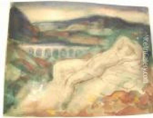 Nu Devant Un Pont Oil Painting - Charles L'Eplattenier