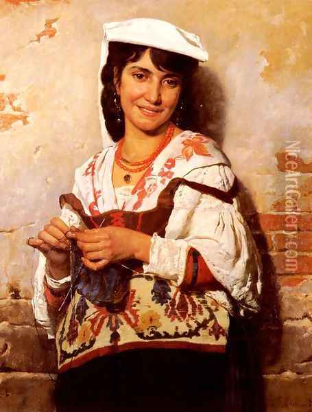 Jeune Fille Italienne (Italian Girl) Oil Painting - Leon Bonnat
