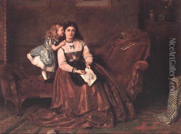 Mother And Child On A Chaise Longue In A Victorian Interior Oil Painting - George Goodwin Kilburne