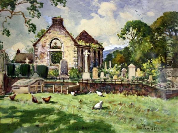 Chickens By A Ruined Church Oil Painting - Thomas, Tom Campbell