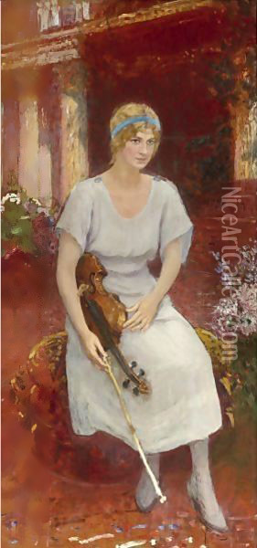 Portrait Of The Violinist Cecile Hansen, Circa 1922 Oil Painting - Ilya Efimovich Efimovich Repin
