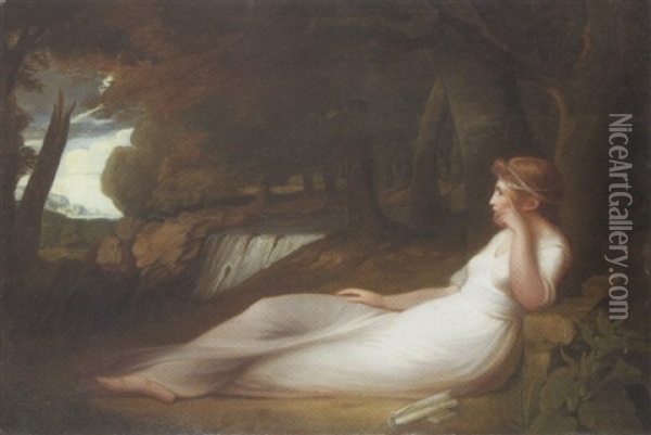 Psyche In A Wood Oil Painting - George Romney