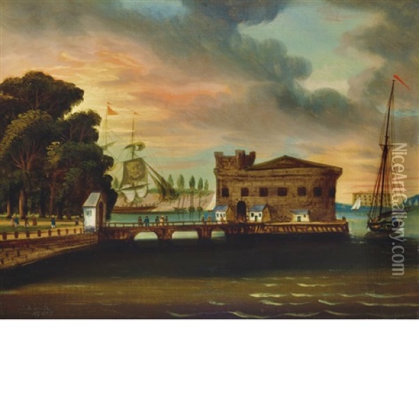 View Of Battery Park At Castle Garden, New York Oil Painting - John Rubens Smith
