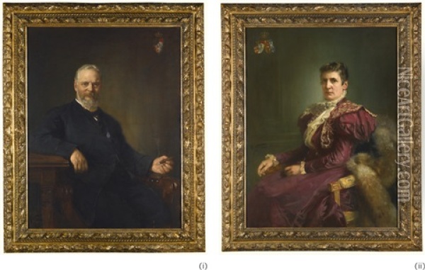 King Ludwig Iii Of Bavaria (1845 - 1921) And His Wife Queen Maria Theresa (1849 - 1919): A Pair Oil Painting - Rudolf Wimmer