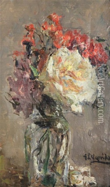 Still Life Of Flowers In A Glass Vase Oil Painting - Eduardo Leon Garrido