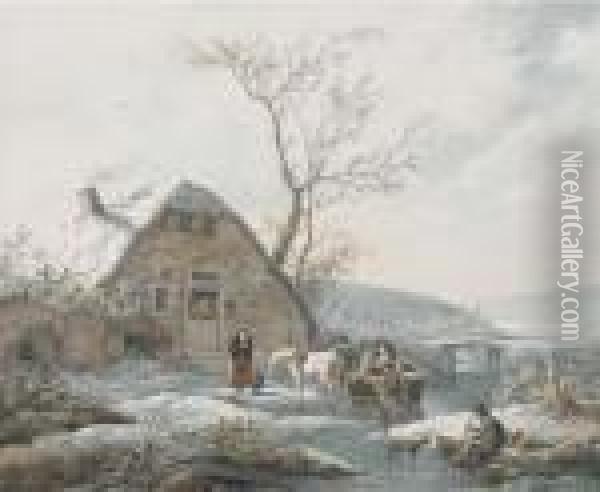 A Winter Landscape Oil Painting - Andries Vermeulen