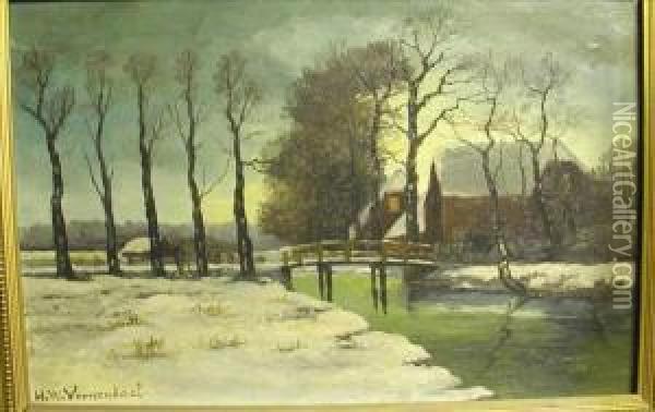 Canal Scenes, Winter And Spring Oil Painting - Hendrik Willem Veenendaal