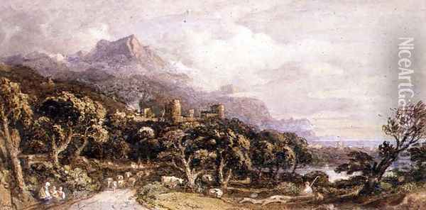 Landscape with castle and mountain 2 Oil Painting - John Varley