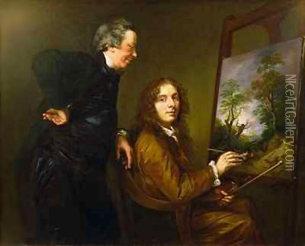 Self Portrait with his Preceptor Charles Spackman Oil Painting - Thomas Barker of Bath