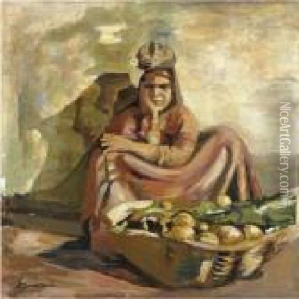 Venditrice Di Frutta Oil Painting - Giuseppe Amisani