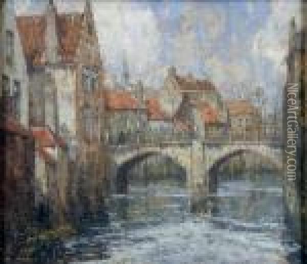 Pont A Brugge Oil Painting - Hendrick, Henri Cassiers