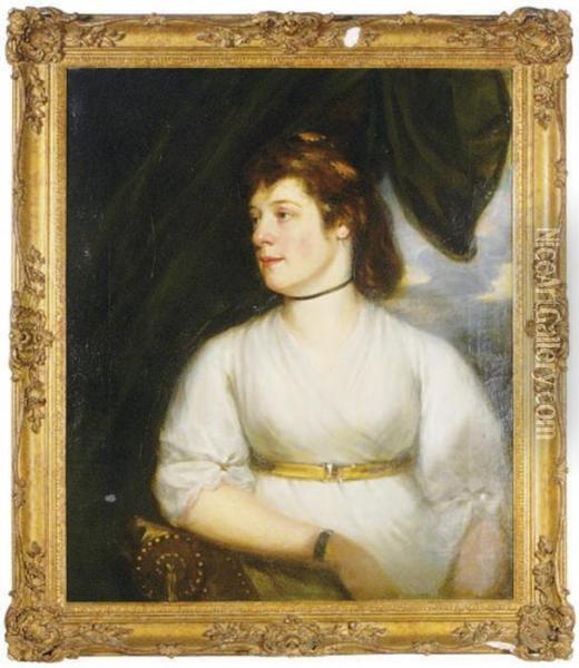 Portrait Of Lady Sybella Furnour, Half-length, In A White Dress Oil Painting - Sir William Beechey